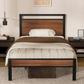 Z-hom Upgraded Twin Bed Frames Heavy Duty Metal Sturdy Bed Frame Twin Size with Modern Wood Headboard &amp Footboard Stable Platform Bed Furniture Bed Storage No Noise No Box SpringsWalnut