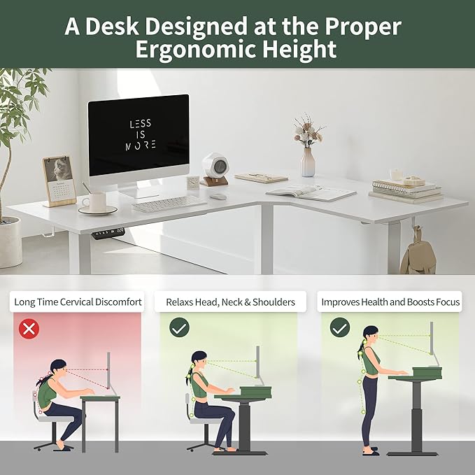 FEZIBO L Shaped Standing Desk with Triple Motors Electric Corner Desk 75 x 63 Inches Tabletop Ergonomic Computer Desk White Top