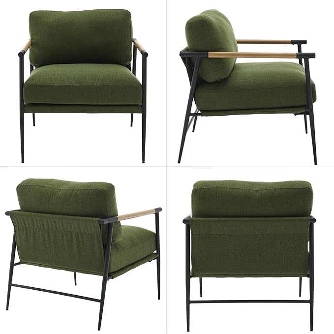 DUOMAY Green Modern Accent Chair Soft Linen Fabric Armchair Sofa Lounge Bedroom Chair with Metal Leg for Living Room Reading Office