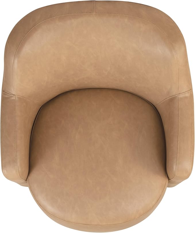 Homepop Home Décor Upholstered 360° Barrel Back Swivel Chair | Accent Chairs for Living Room &amp Bedroom | Decorative Home Furniture Sand Faux Leather