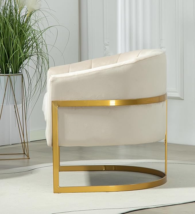 Velvet Modern Accent Armchair - Luxury Gold Frame | Versatile Seating for Living Room Bedroom Office Beige