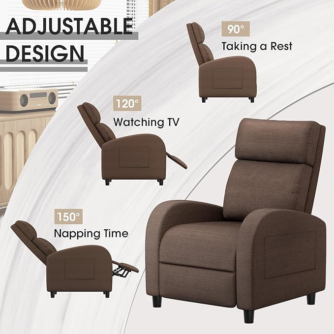 Homall Recliner Chair Recliner Sofa for Adults Recliners Home Theater Seating with Lumbar Support Reclining Sofa Chair for Living Room (Fabric Brown)
