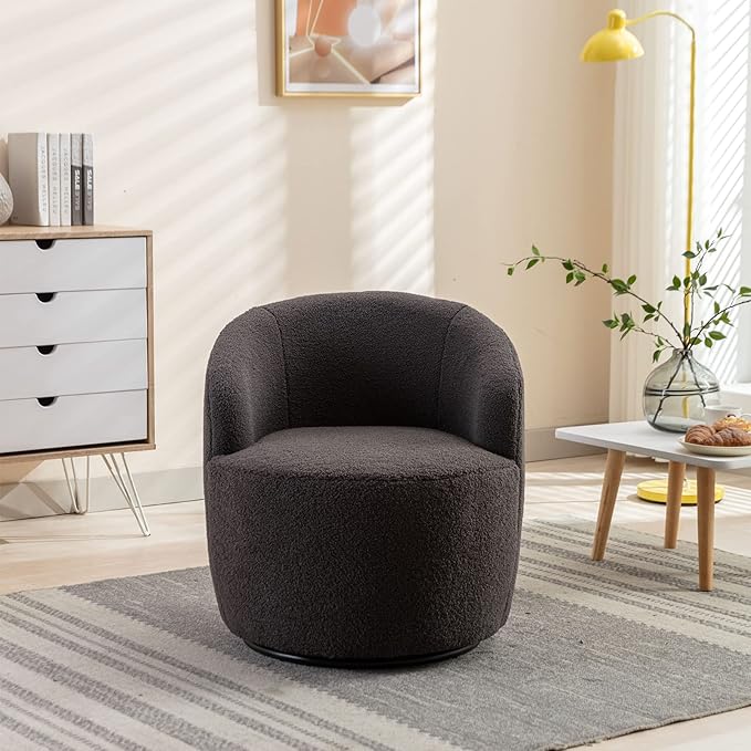 Antetek Small Swivel Chair Club 360 Degree Swivel Barrel Chair Modern Leisure Arm Chair for Nursery Living Room Hotel Bedroom Office Lounge Dark Grey
