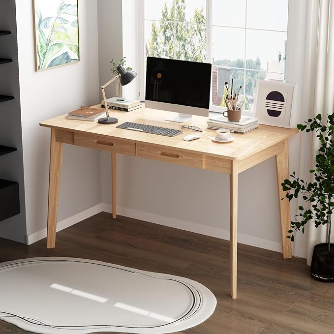 FUFU&ampGAGA 47” Office Desk Rectangular Computer Desk with 2 Drawers Writing Table for Reading Crafting Home Office Study Room Oak 47.2”W x 21.7”D x 29.5”H