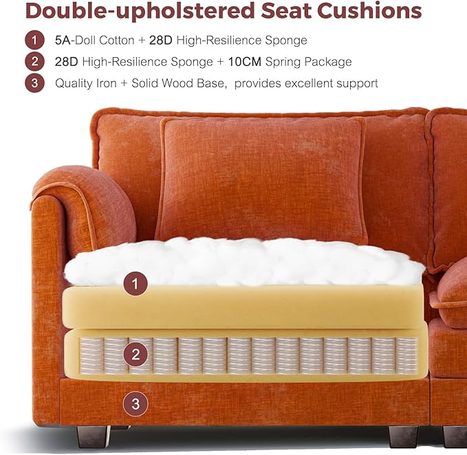 ELUCHANG Ottoman for Modular Sectional Cloud Couch Deep Seat Sofa for Apartment Living Room and Bedroom Easy Assembly Chenille Terracotta