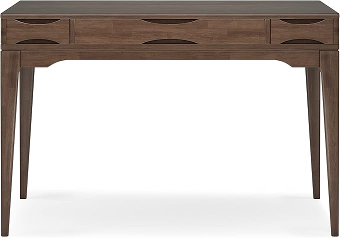 SIMPLIHOME Harper Small Desk - 48 Inch Wide Solid Hardwood Writing Desk in Walnut Brown Mid-Century Modern Home Office Computer Table for Study with 2 Drawers and Flip-Down Keyboard Tray