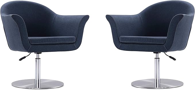 Manhattan Comfort Voyager Adjustable Swivel Accent Chair Set of 2 with 360° Turn Mid-Century Modern Design Woven Upholstery and Removable Cushion Ideal for Living Room or Home Office Smokey Blue