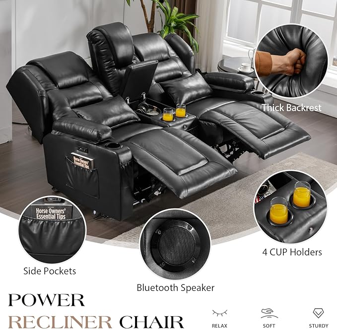 Loveseat Power Recliner Sofa Couch Electric Reclining Sofa Chair for Living Room with Multi-Function Console/Cup Holders/LED Ambient Light