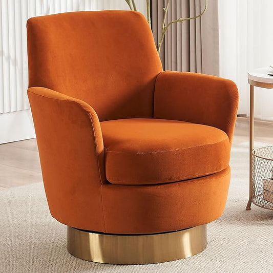 Swivel Barrel ChairModern Velvet Upholstered Round Swivel Accent Chairs with Tall Backrest360 Degree Single Sofa Chair Armchair for Living Room (Orange*1PCS)
