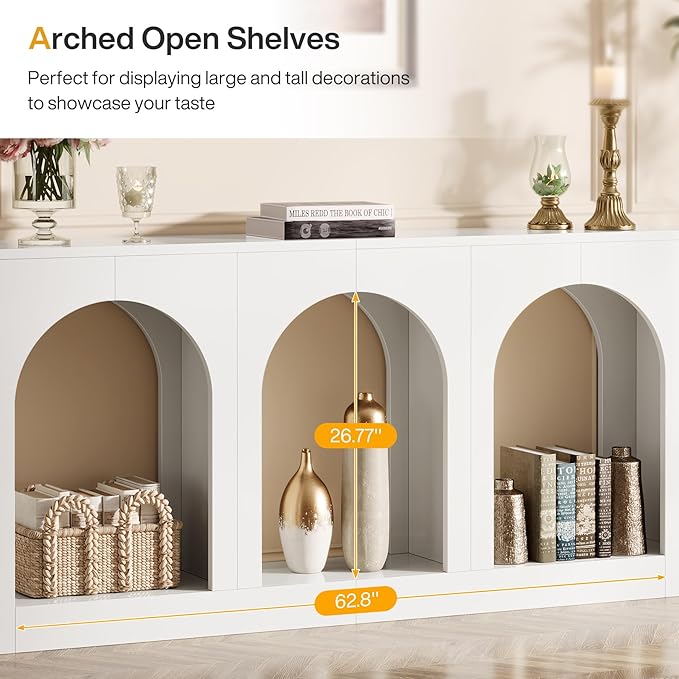 Tribesigns 70.9 White Console Table with Storage Wood Entryway Entry Table with 3 Arched Shelves for Foyer Hallway Living Room Behind Couch Sofa Narrow Long