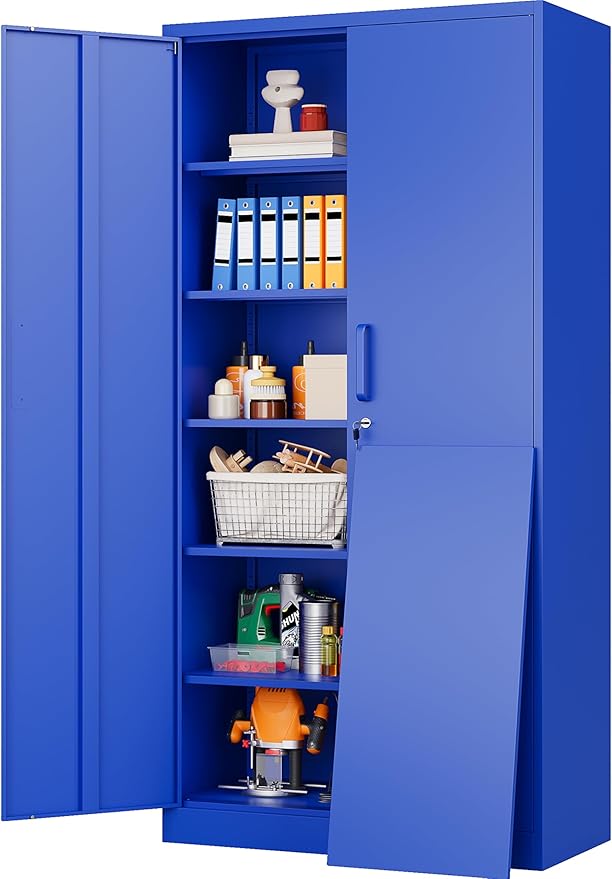 SISESOL Blue Metal Storage Cabinet with 6 Shelves71 Garage Storage Cabinet with Lock6 Tier Steel Cabinets with Locking DoorsLockable Cabinets for HomeOfficeShopGarage