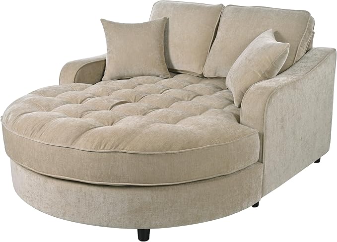 55 Chaise Lounge Upholstered Sofa Bed with Tufted Seat and Detachable PillowsSofa Couch for Living Room (Champagne#q)