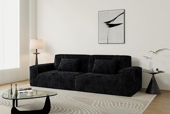 106 Cloud Sectional Couch with Deep Seat No Assembly Required Modern Upholstered Boneless Couches with 2 Pillows Full Sponge Compressed Sofa for Living Room/Apartment (Black)