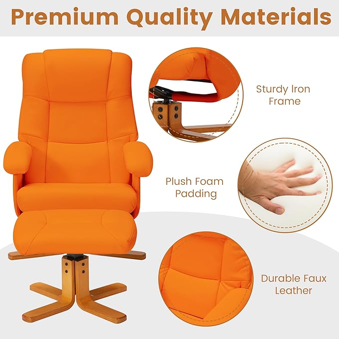 Chair with Ottoman Chaise Lounge Chair Indoor Recliner with Ottoman Swivel Chairs for Living Room Small Space BedroomOffice (Orange)