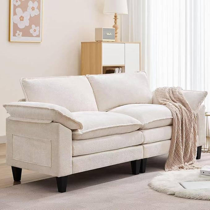 83 Cloud Loveseat Sofa Modern Down Comfy for Living Room Loveseat Sofa with Chenille Fabric and Double Cushion Love Seat Deep Seat Oversized Seats with 2 Pillows for Bedroom Beige