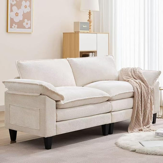 83 Cloud Loveseat Sofa Modern Down Comfy for Living Room Loveseat Sofa with Chenille Fabric and Double Cushion Love Seat Deep Seat Oversized Seats with 2 Pillows for Bedroom Beige