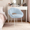 Petal Makeup Vanity Chair with BackUpholstered Makeup Accent Reading Chair No WheelsModern Dining Chair for HomeOfficeBedroomTeddy Plush (Blue)