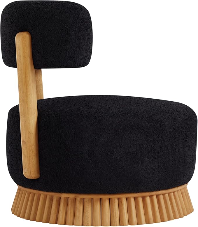 Christopher Knight Home Eloise Modern Accent Chair for Living Room Boucle Upholstered Single Lounge Sofa Chair with Wooden Frame Comfy Reading Chair for Bedroom Black+Natural