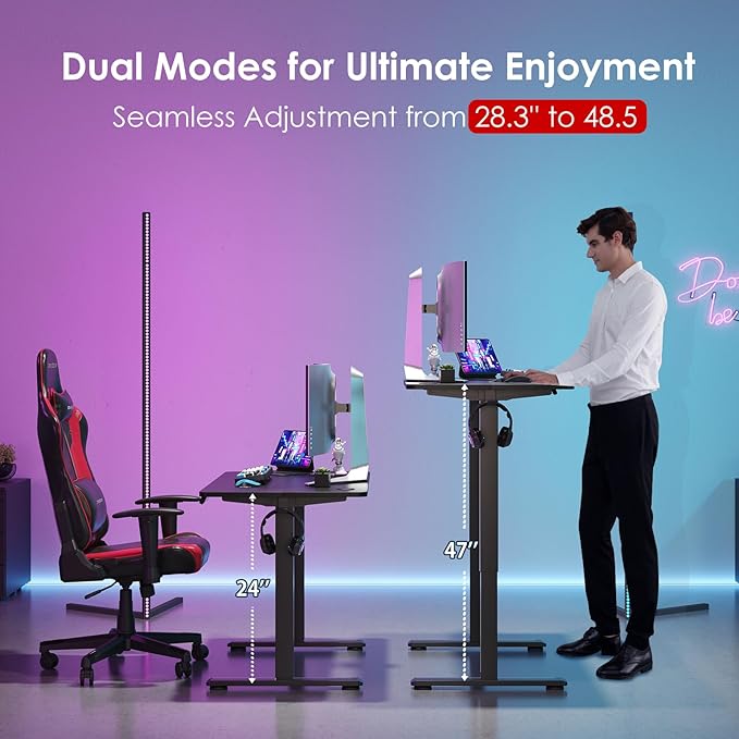 Soohow Electric Standing Desk 40 * 24 Inches Adjustable Computer Gaming Desk Stand up Office Desk for Home Office Bedroom Splice Board Black and Black