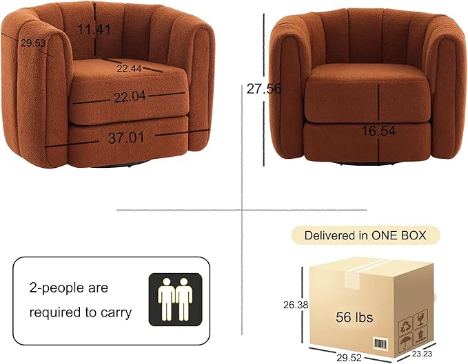Swivel Accent Chair for Livingroom Teddy Fabric 360 Degree Round Swivel Barrel Armchair Wide Upholstered for Living Room Bedroom Reading Waitingroom (Brown)