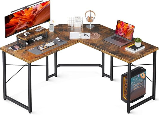 AODK L Shaped Gaming Desk Computer Corner Desk PC Gaming Desk Table with Large Monitor Riser Stand for Home Office Sturdy Writing Workstation51 * 19 inchVintage
