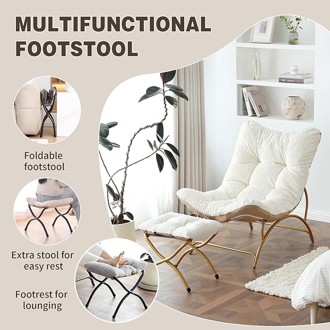 Welnow Modern Accent Chair with Ottoman Upholstered Comfy Lounge Recliner Sofa Thick Cushion Oversized Lazy Reading Chair with Footrest for Living Room Bedroom Apartment Office Dorm Light Grey