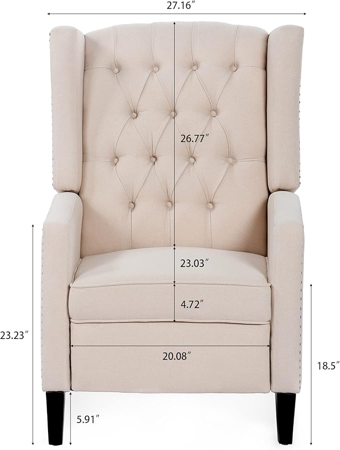 Push Back Recliner ChairEasy Chairs for Small SpacesComfy ArmchairReading Recliner Chairs for AdultsLiving Room Accent Chair Wingback and Rivets Design for Modern Recliner Chair(White)