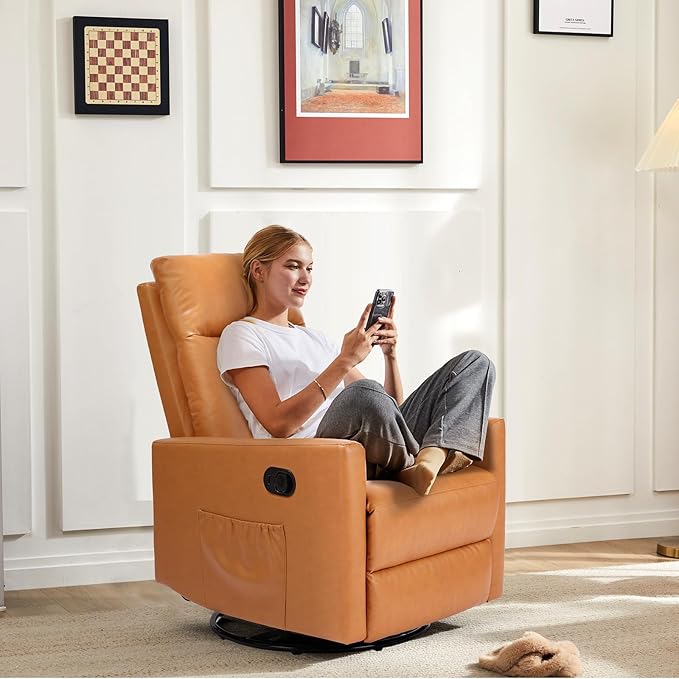 Sweetcrispy Recliner Chair 360 Swivel Rocker Chair for Adults Glider Rocker Recliners Nursery Chairs for Living Room High Back Upholstered Deep SeatGrey
