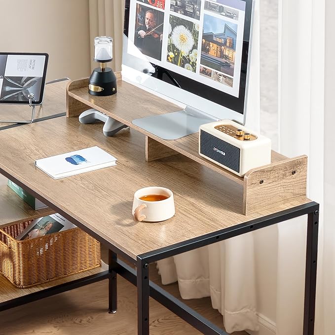 47-inch Computer Desk with Storage Shelf - Natural Wood Ideal Gaming Desk for Bedrooms Small Spaces and Home Offices Modern Writing Desk for PCs.