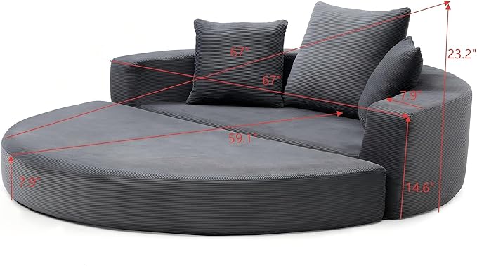 KEIKI 67 Corduroy Convertible Circular Floor Sofa BedMulti-Functional Adjustable Futon Couch for Living Room Bedroom OfficeNo Assembly