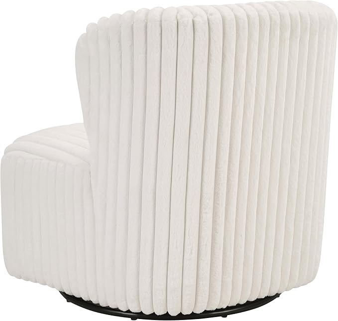 OSP Home Furnishings Lucia Modern Barrel Swivel Accent Chair White Cord Fur Fabric