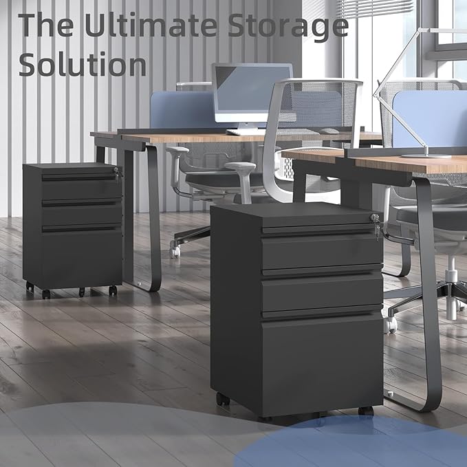 3 Drawer File Cabinet with 4 Wheels Capacity 120 Lb Locking File Cabinet- for A4 Letter-Head Legal-Size Folders - for Office&ampStudy Black