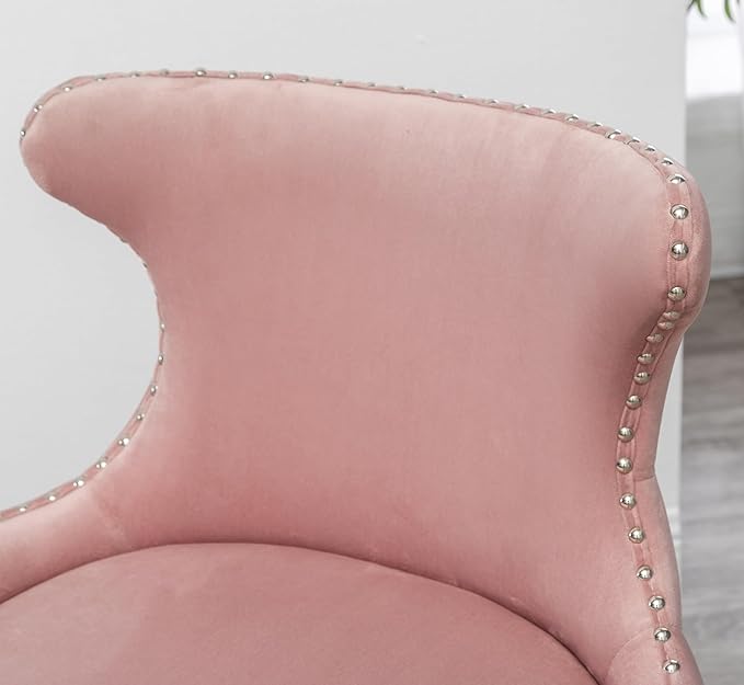 Pink Velvet Accent Chair with Nailhead Trim - Contemporary Style Chair for Living Room or Office