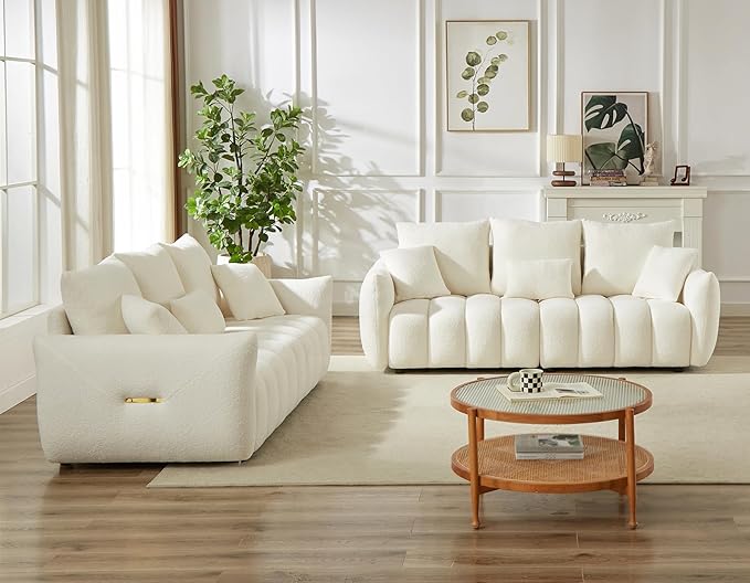 Antetek Teddy Sofa Set for Living Room 2 Pieces Modern Deep Seat Oversized 3-Seater Cloud Boucle Couch for Bedroom Office Apartment Furniture Set 78-inch Beige (2 Pieces)