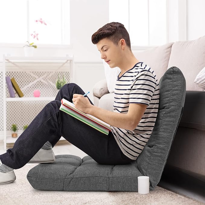 Giantex Floor Sofa Chair Video Gaming Chair with 14 Adjustable Position Padded Back Support Floor Cushioned Seat Folding Lazy Chair for Meditation Reading Watching Living Room Recliner(Grey)