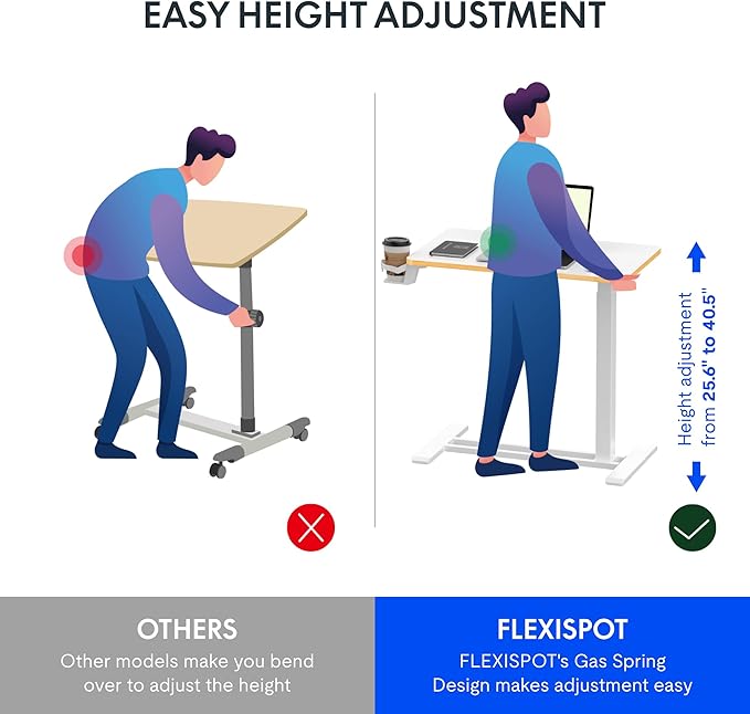 FLEXISPOT H7 Adjustable Overbed Bedside Table with Wheels Pneumatic Mobile Standing Laptop Desk Rolling Computer Cart Movable Overbed Table Hospital Home Use (31.5 W x 17.7 D White Maple Large)