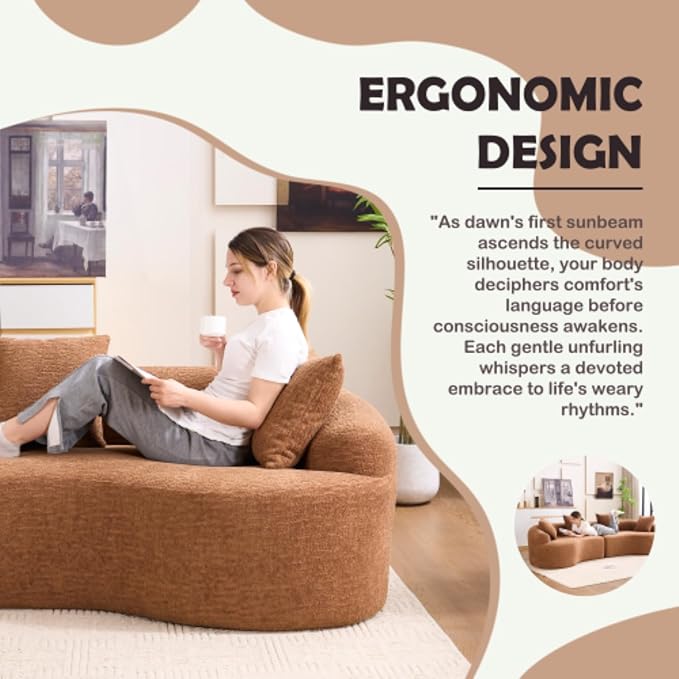 110 Curved Sectional Sofa with 4 SeaterCurved Sofa for Living RoomModern Sectional Couch Boneless SofaWood Grain Chenille Fabric No Installation Requirement