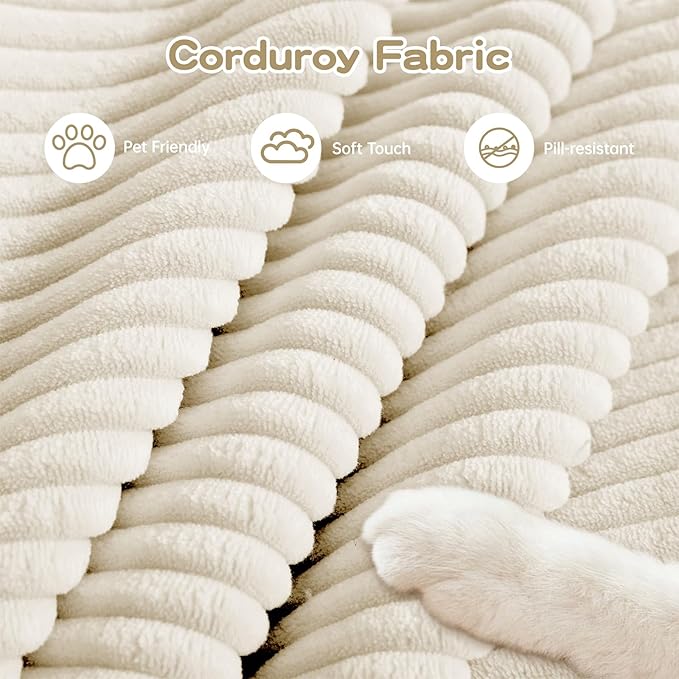 79.2 Oversized Modular Sectional Sofa Corduroy Large Sectional Couches for Living Room Love Seat Couches with 1 Movable Ottoman Modern Deep Seat Sofa Set with Chaise White