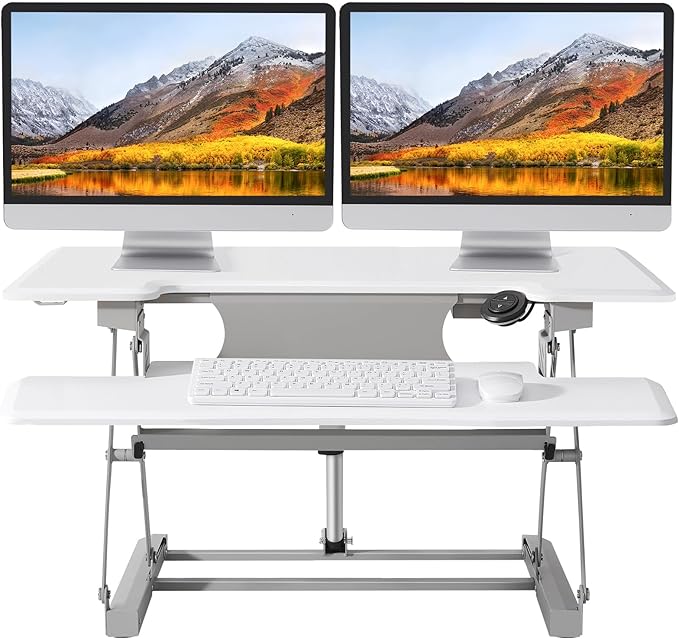 40 Inch Standing Desk Converter 12-Position Adjustable Height Computer Desk Converter Ergonomic for Use in Home Offices and Computer WorkstationsWhite