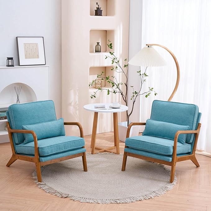 Lestar Single Lounge Chair Modern Accent Sofa Chairs Linen Upholstered Seat with Back Cushion and Pillow for Living Room (Teal)