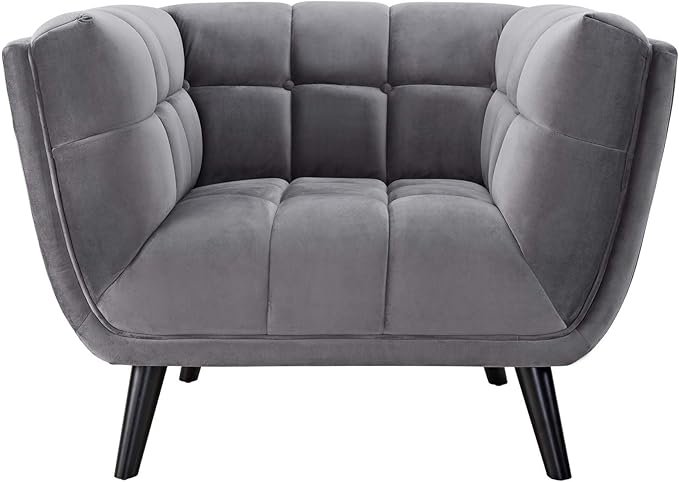 Modway Bestow Mid-Century Performance Velvet Upholstered Tufted Accent Lounge Chair in Gray
