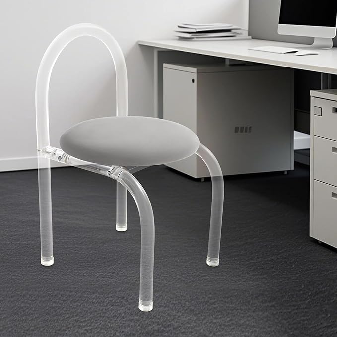 Modern Minimalist Acrylic Chair Clear Vanity Stool with Back and Cushion Small Accent Chair for Makeup Room Living Room Dining Room