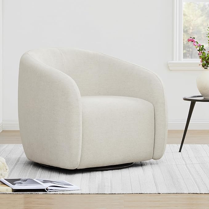 Watson &amp Whitely Swivel Accent Chairs for Living Room Modern Upholstered Arm Chair for Bedroom Fabric in Cream