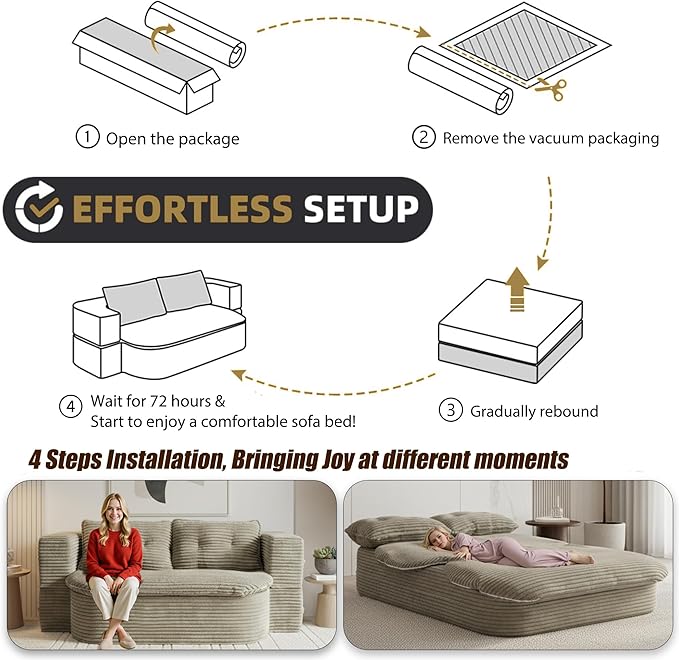 78.7-inch Folding futon Sofa Bed Full-Size Convertible Sleeper Couch Bed Memory Sponge Double Sofa with Comfortable Mattress Suitable for Living Room and Guest Room (brown 78.7 inches)