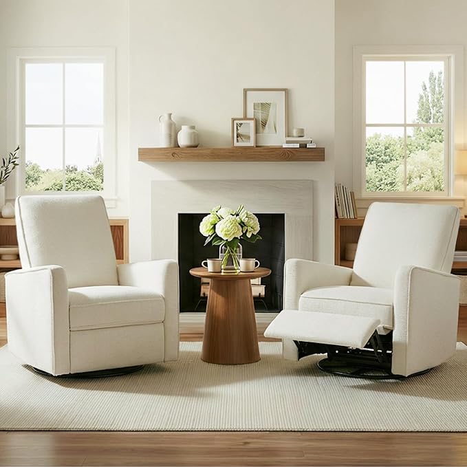 Swivel Rocker Recliner Chair Nursery Glider Recliner Manual Rocking Comfy Upholstered Fabric Reclining Single Sofa for Nursery Bedroom Living Room