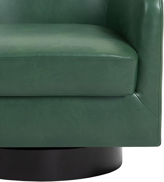 Swivel Barrel Chair Modern Round PU Leather Accent Armchair for Living Room Bedroom Oversized Comfy Club Reading Chairs for Adults (Leather Green Set of 1)