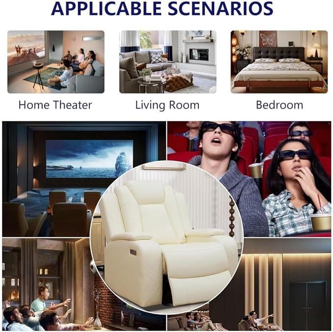 Oversized Recliner Chair Multifunction Power Leather Recliners with Home Theater Seating Oversized Single Electric Recliner Furniture for Living Room Apartment Home Theater White