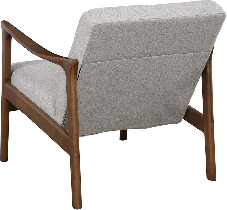 Alpine Furniture Zephyr Mid-Century Retro Accent Lounge Chair Wooden Arm Upholstered Back Living Room Furniture 33 W x 27.5 D x 29 H Walnut Finish/Pebble Upholstery