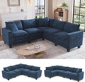 97 L Shaped Sectional Couch Comfy Chenille Cloud Couch 5 Seat Modular Cloud Sofa with 2 Pillows &amp Storage Armrests Convertible V Shaped Corner Couch Sectional Couches for Living Room Blue