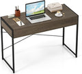 Tangkula Computer Desk with 2 Drawers 44 Inch Home Office Desk with Metal Frame &amp Anti-Toppling Device Modern Writing Desk Study Desk Compact Laptop PC Desk for Small Space (Grey)